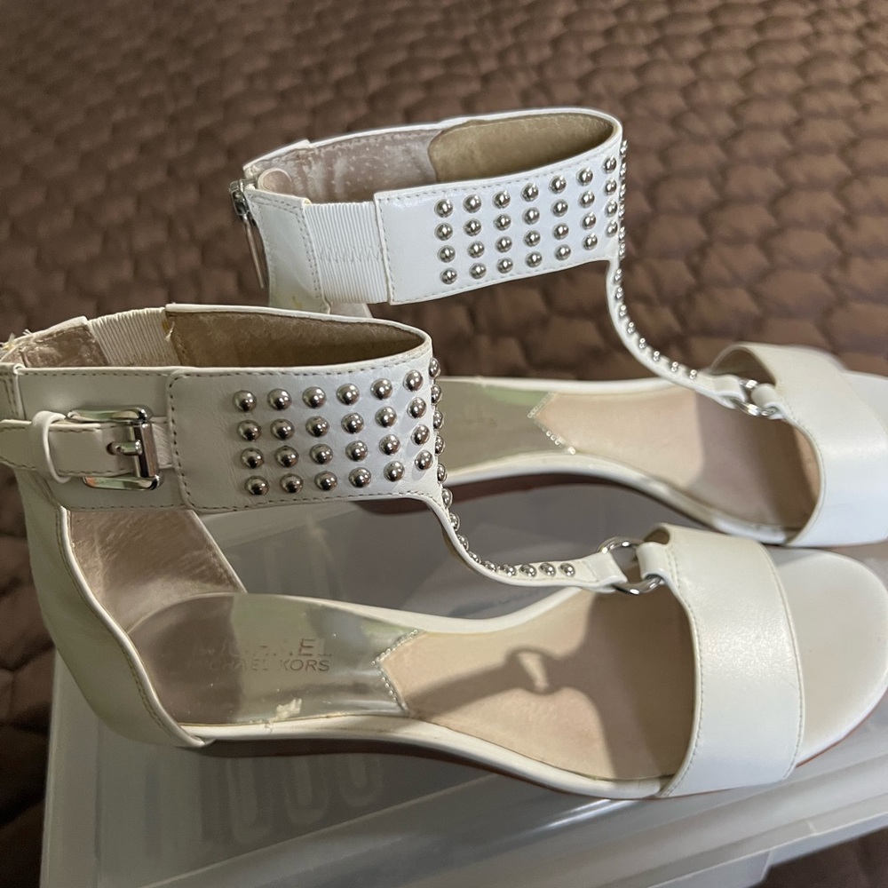 Michael Kors White Studded T-Strap Ankle Sandals